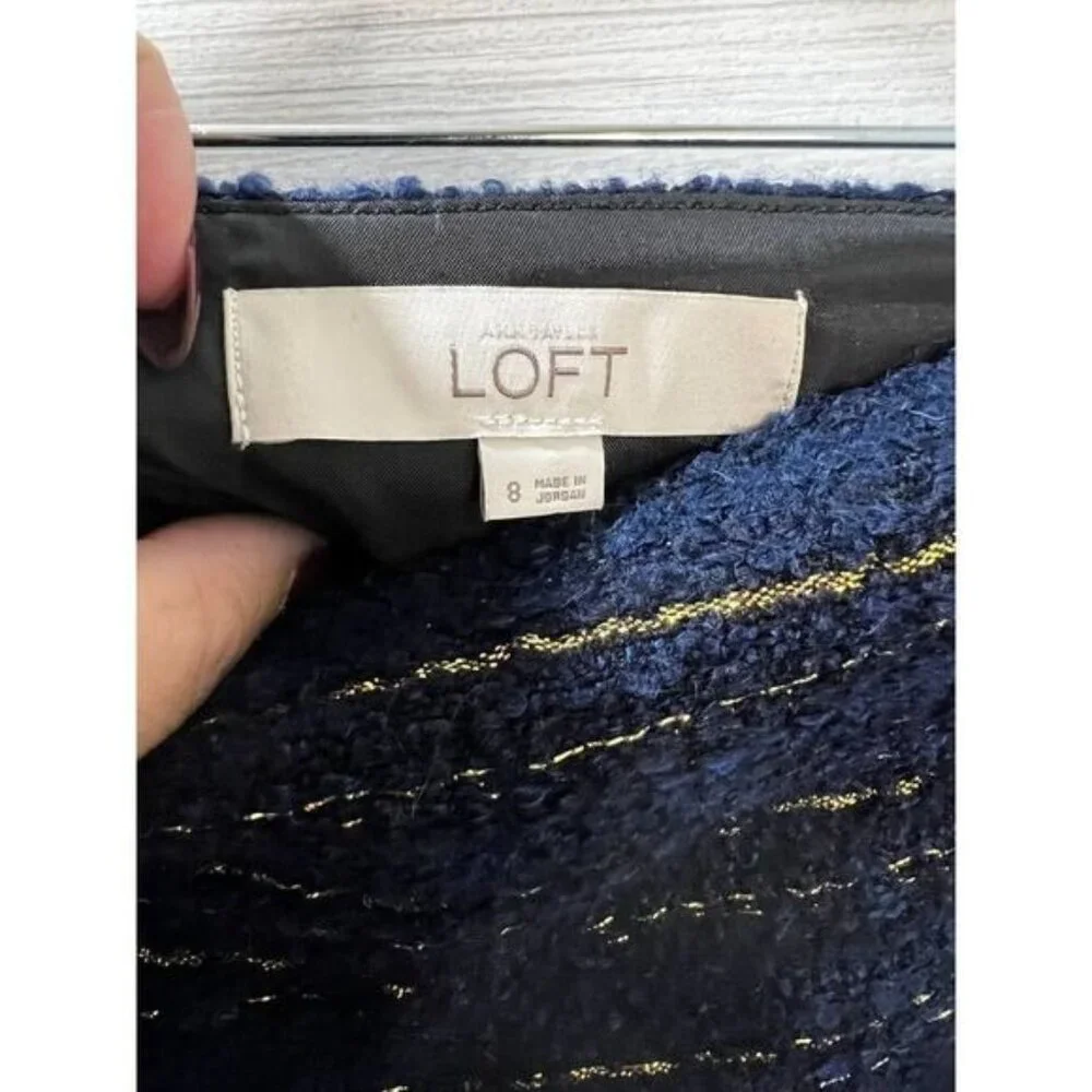 Ann Taylor‎ Loft Size 8 Navy Gold Tweed A-line Skirt